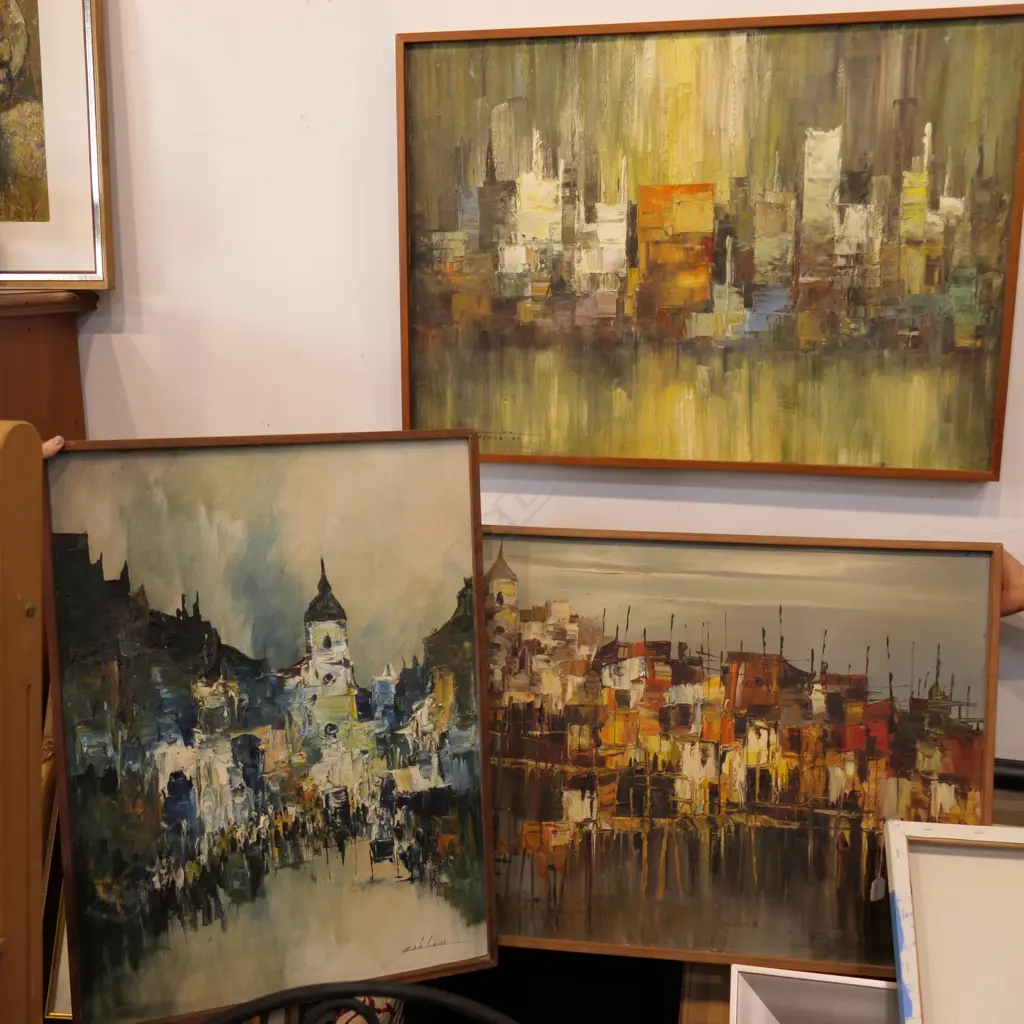 3 FRAMED ABSTRACT LANDSCAPE PAINTINGS - LARGEST 655 X 910MM Image 1++