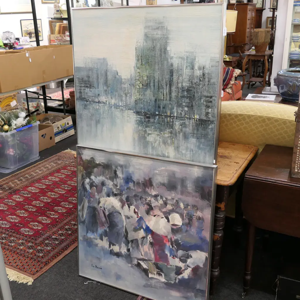 2 FRAMED ABSTRACT PAINTINGS 770 X 770MM Image 1++