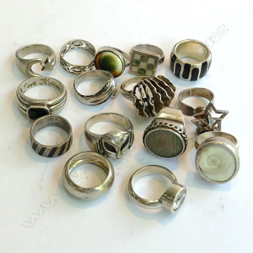 15 HEAVY SILVER RINGS Image 1++