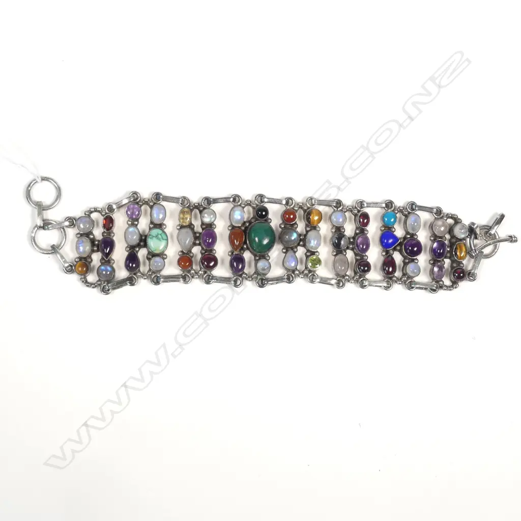 SILVER CABACHON SET WIDE BRACELET TESTED Image 1++