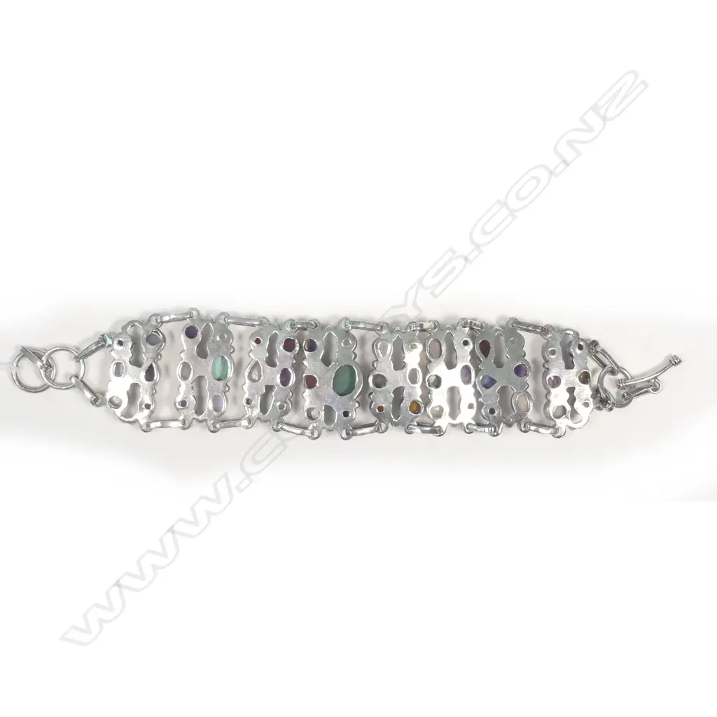 SILVER CABACHON SET WIDE BRACELET TESTED Image 1++