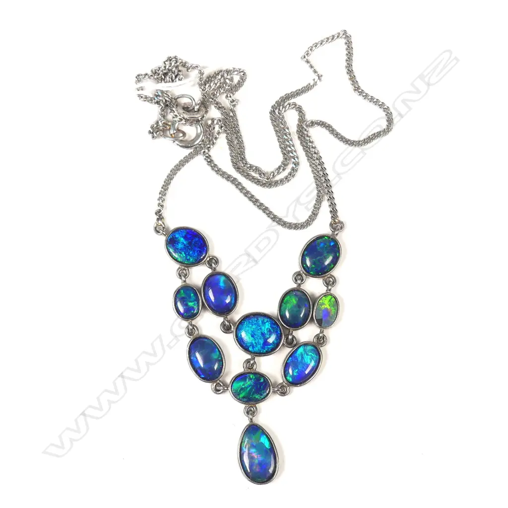 BLACK OPAL NECKLACE WITH 9CT WHITE GOLD CHAIN Image 1++