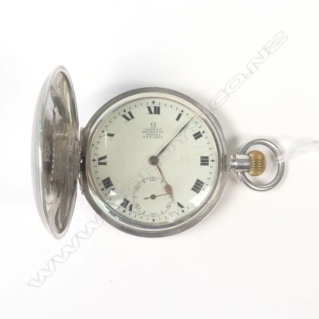 EARLY 20THC OMEGA SILVER HUNTER P/WATCH Image 1++