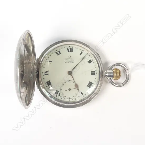 EARLY 20THC OMEGA SILVER HUNTER P/WATCH