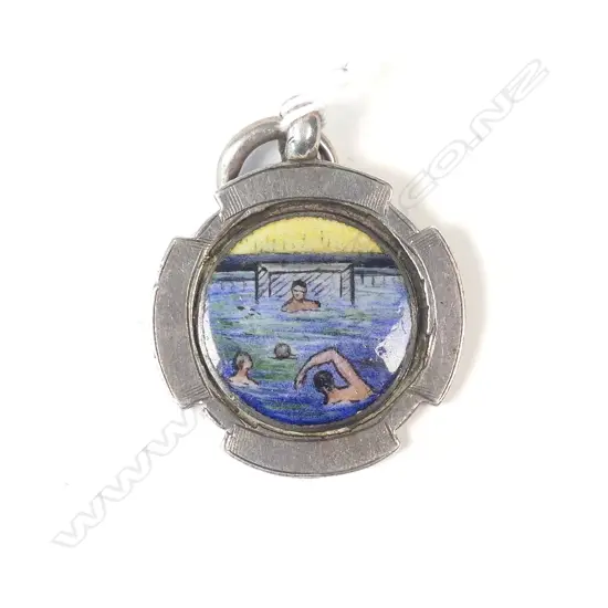 1921 SILVER ENAMELLED WATER POLO MEDAL 