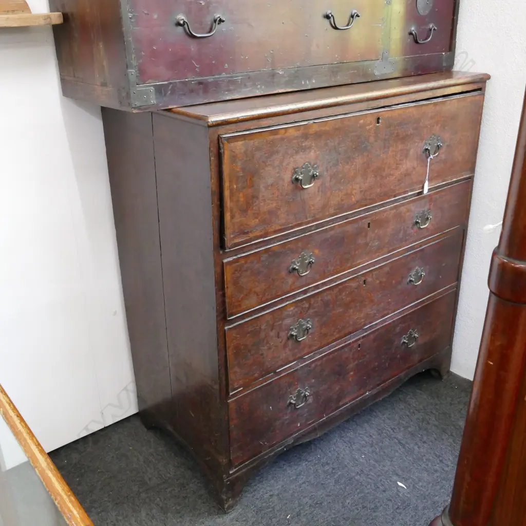GEORGE III OAK SECRETAIRE CHEST OF DRAWERS (A/F) W. 1050MM Image 1++