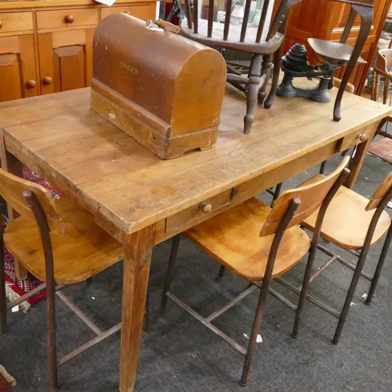 FRENCH COUNTRY STYLE PINE DINING TABLE W/ 2 CUTLERY DRAWERS W. 1510MM