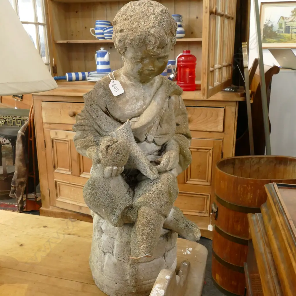 GARDEN STATUE BOY ON PLINTH  600MM H Image 1++