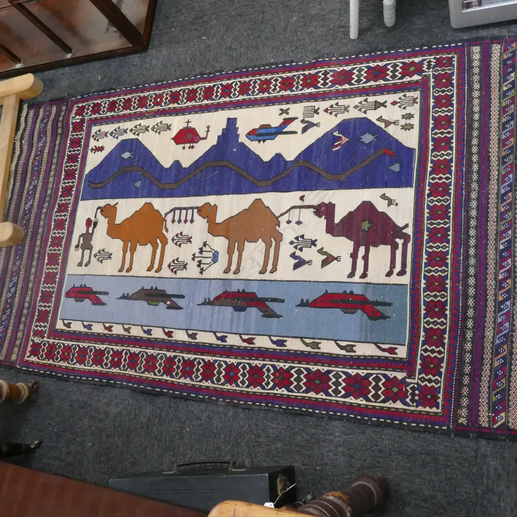 AFGHAN SUMAK WAR RUG 1990'S USA AIRFORCE PLANES Image 1++