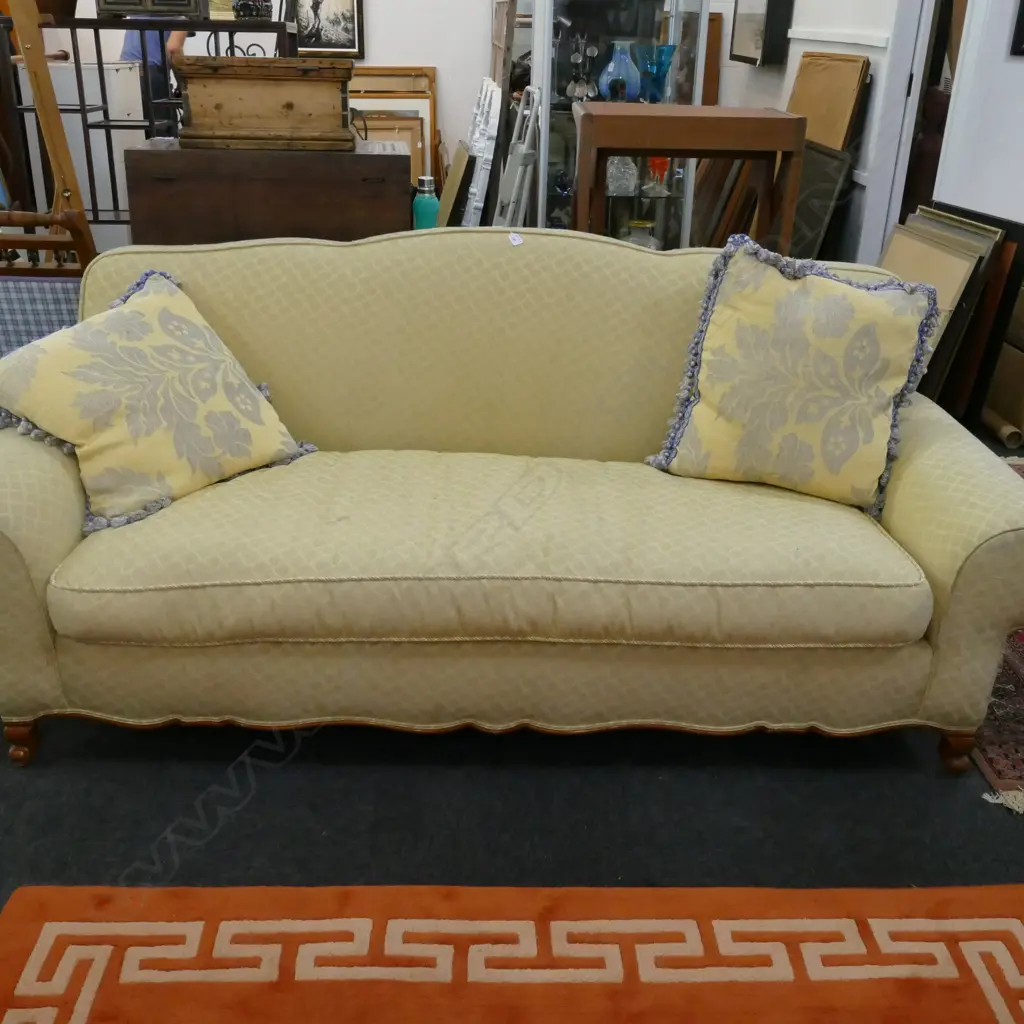 YELLOW 3 SEATER CLAWFOOT SOFA 2200MM L 950MM H Image 1++