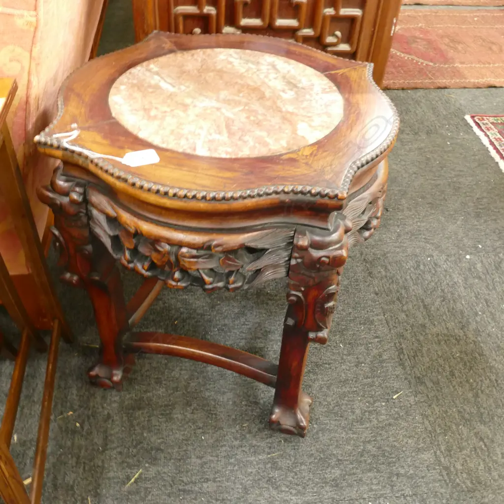 SMALL CARVED MARBLE INSET SIDE TABLE W. 430MM Image 1++