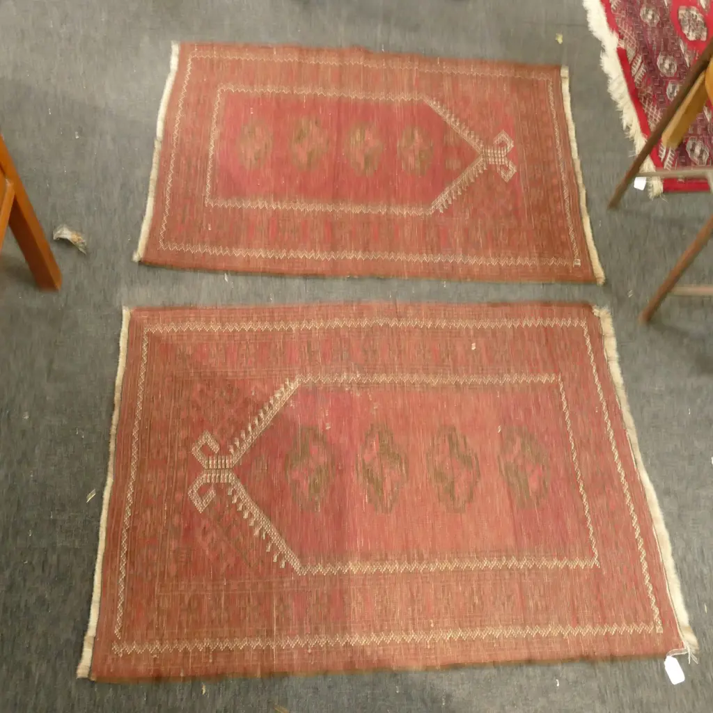 PR OF ANTIQUE TURKOMAN TEKKE TRIBAL HAND KNOTTED PRAYER RUGS, ALL WOOL , EACH 100 x 73cm Image 1++