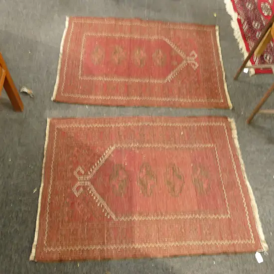 PR OF ANTIQUE TURKOMAN TEKKE TRIBAL HAND KNOTTED PRAYER RUGS, ALL WOOL , EACH 100 x 73cm