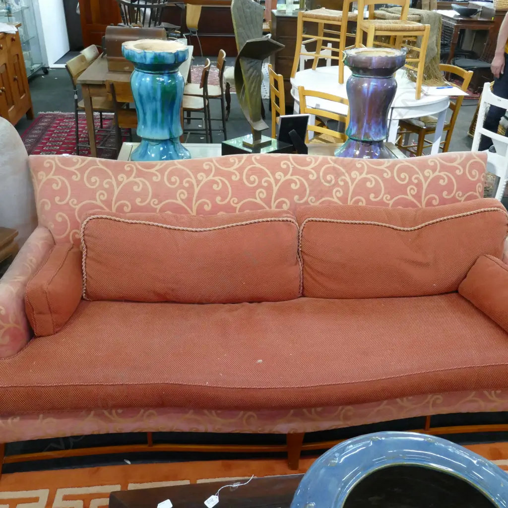 PAIR OF TERRACOTTA COLOUR 3 SEATER SOFAS BY DONGHIA 2100MM L 1000MM D Image 1++