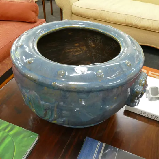 LARGE BLUE GLAZE PLANTER DIA. 560MM