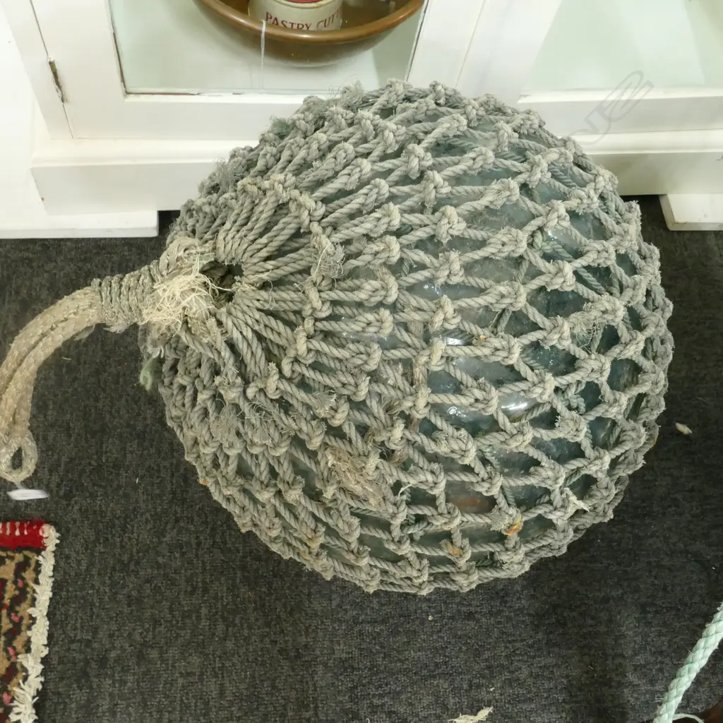 OLD LARGE GLASS FISHING FLOAT WITH NETTING... Image 1++