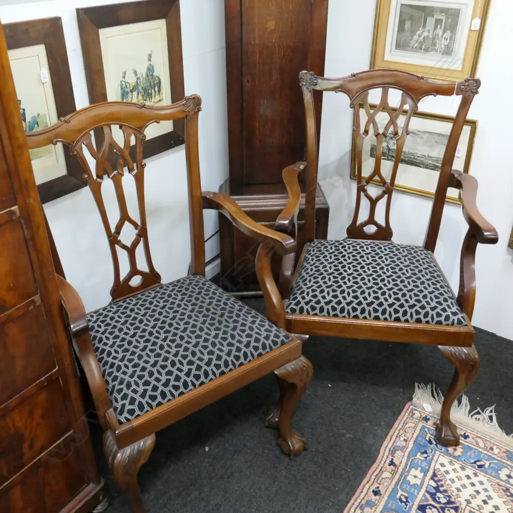 PR MAHOGANY CHIPPENDALE STYLE CARVER CHAIRS with newly upholstered seats Image 1++