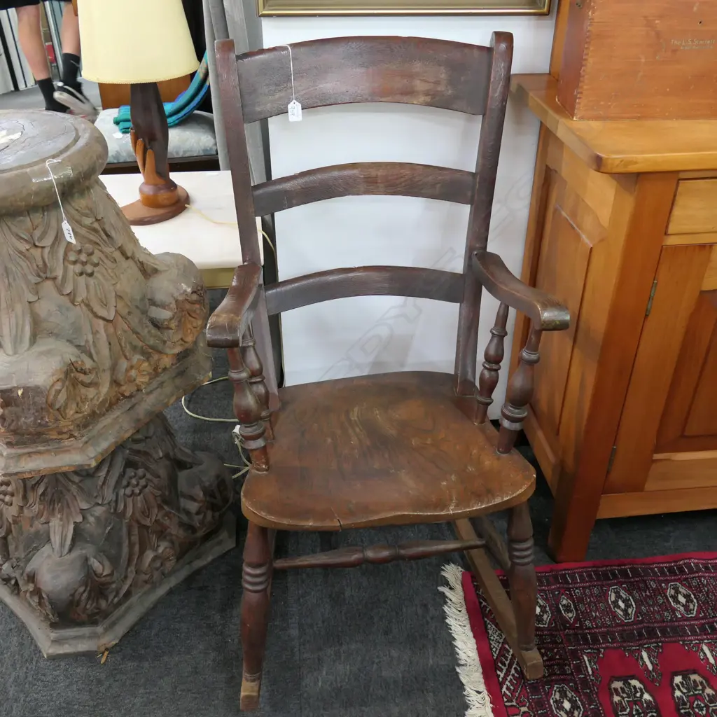 19THC ELM LADDER BACK ROCKING CHAIR Image 1++