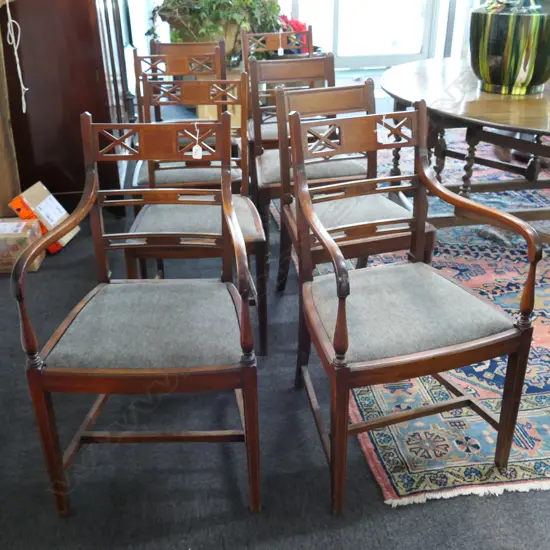 HARLEQUIN SET 8 EDWARDIAN MAHOGANY DINING CHAIRS INCL. 2 CARVERS 