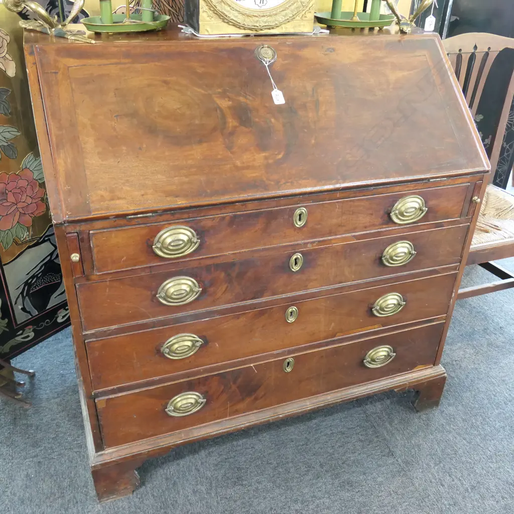 GEORGE IIIFLAME MAHOGANY DROP FRONT WRITING BUREAU W. 980MM Image 1++