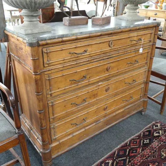 FAUX BAMBOO CHINOISERIE CHEST OF DRAWERS W/ FAUX MARBLE TOP W. 1210MM