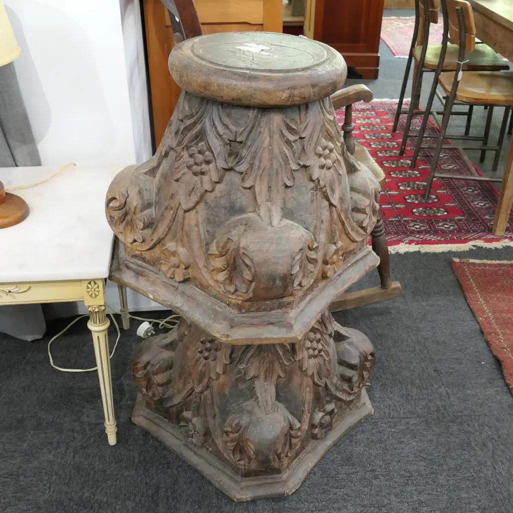 PAIR OF 19TH CENTURY CARVED WOODEN COLUMN CAPITALS 500 MM W 460MM H Image 1++