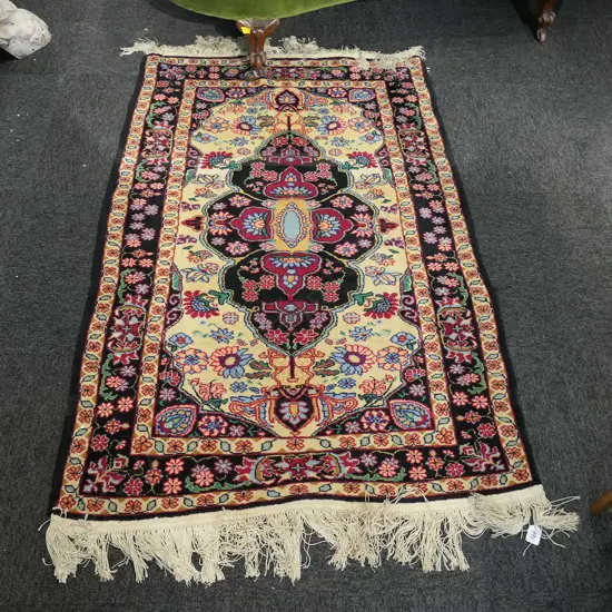HAND KNOTTED BLACK PERSIAN RUG 145 X 94 CM