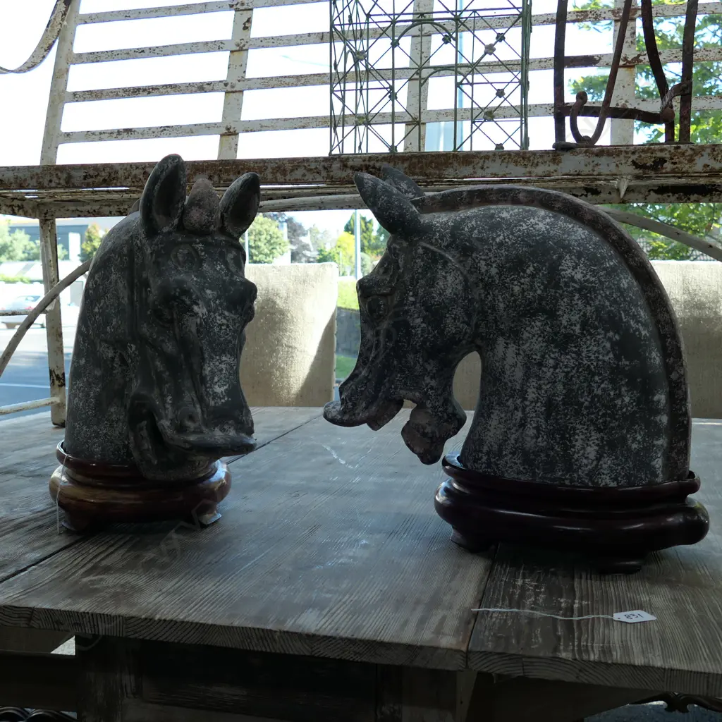PAIR OF CERAMIC HORSE HEADS ON STANDS 420MM H Image 1++