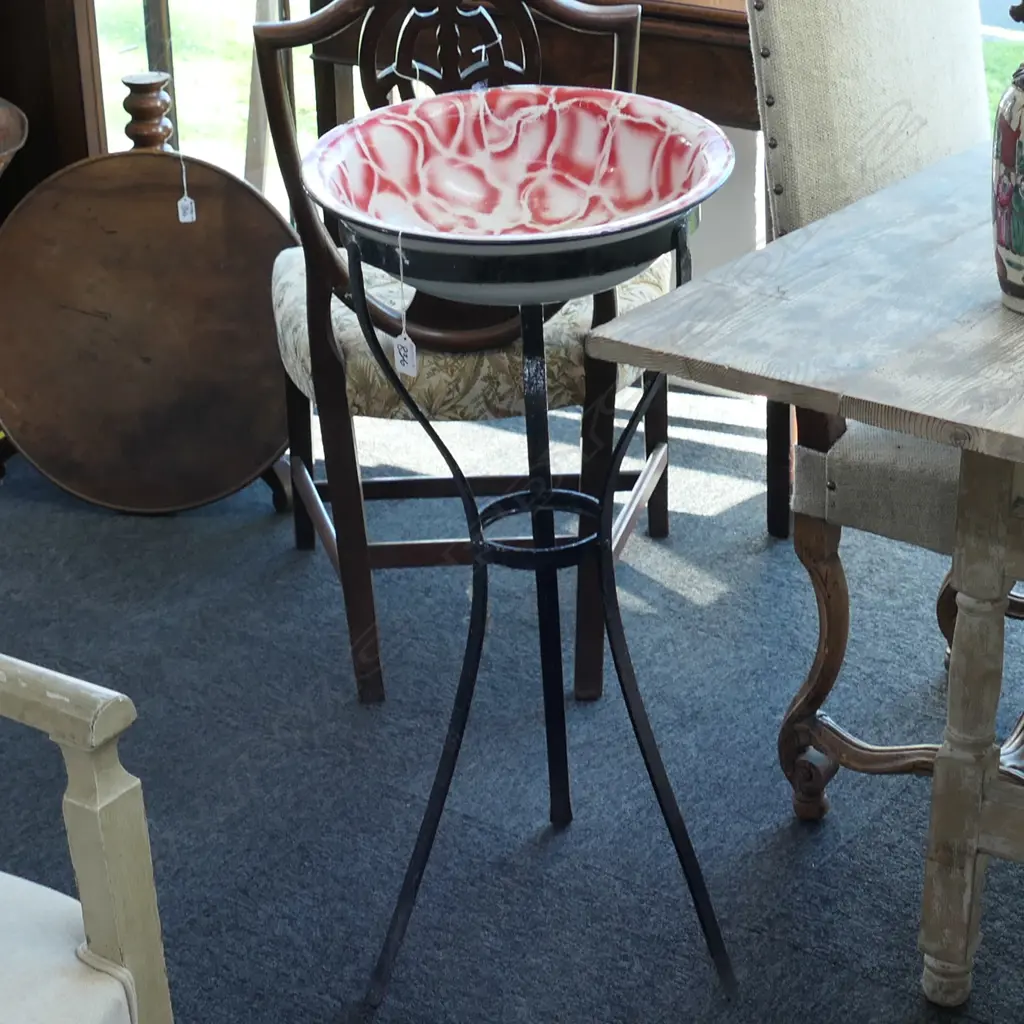 PLANTER STAND W/ ENAMEL DISH H. 860MM Image 1++