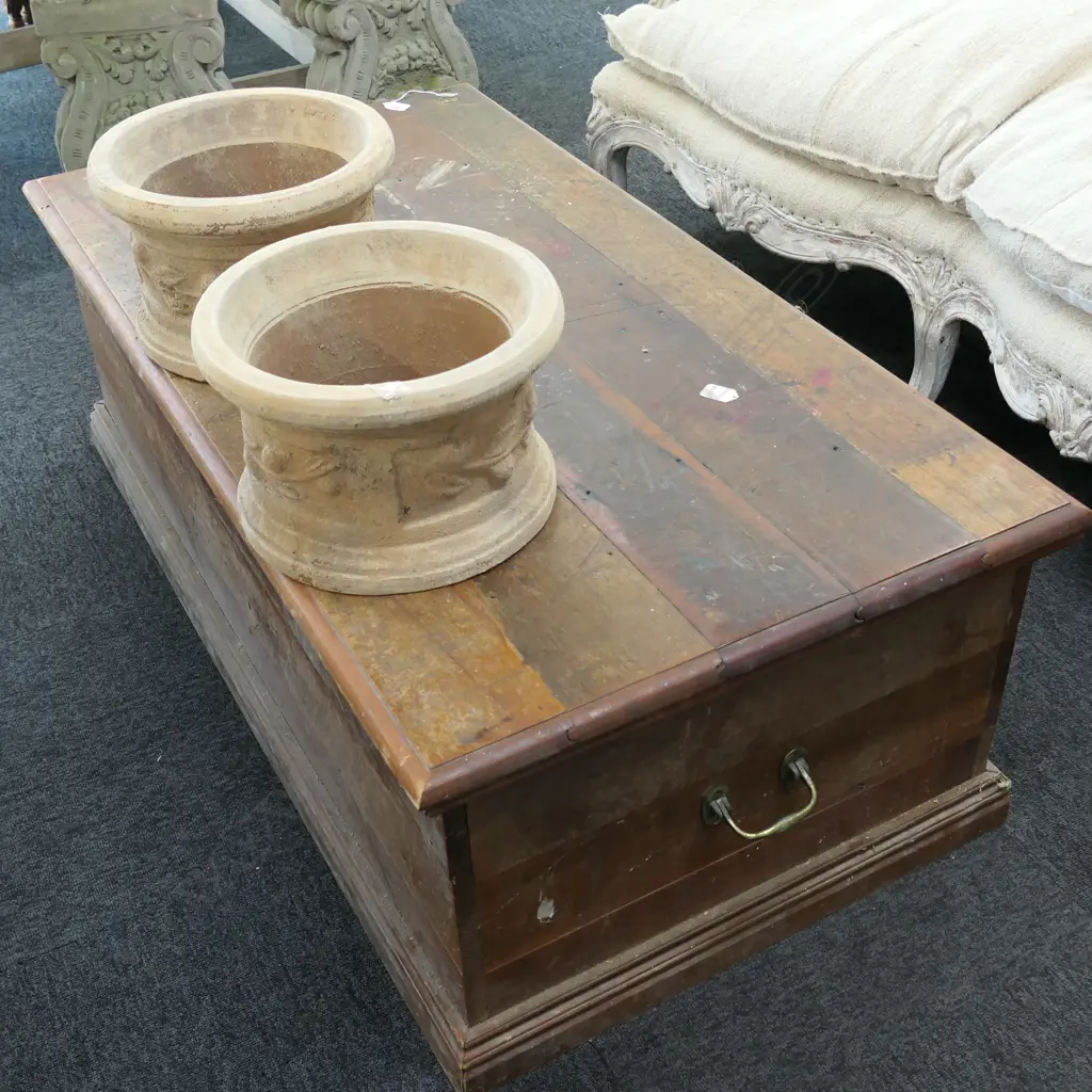 LARGE WOODEN TRUNK L 1250 MM BRASS SIDE HANDLES Image 1++