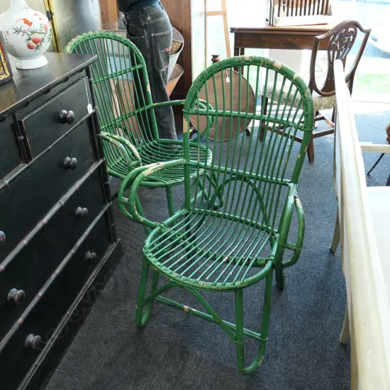PR GREEN CANE ARMCHAIRS