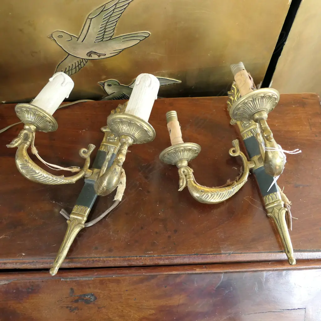 PR OF BRASS EGYPTIAN REVIVAL WALL LIGHTS  Image 1++