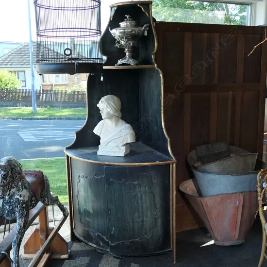 PAINTED GREEN CORNER CUPBOARD H. 2090MM