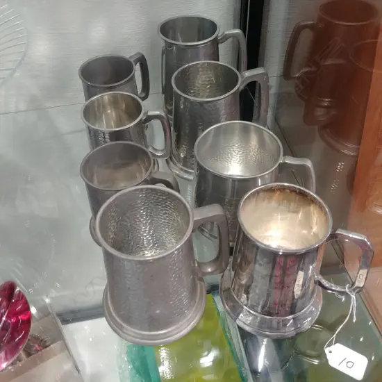 8 ASSORTED PEWTER & EP MUGS