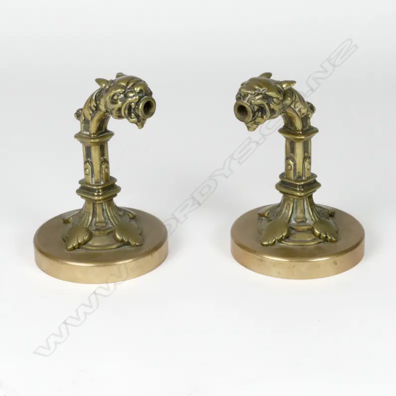 A pair of bronze and brass 19thC lamp fittings Image 1++