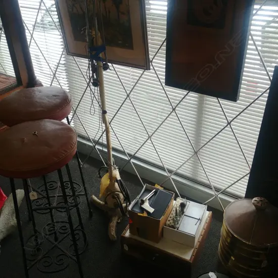 VINTAGE DENTIST DRILL, SMALL CABINET (A/F), 2 BOXES TOOLS ETC