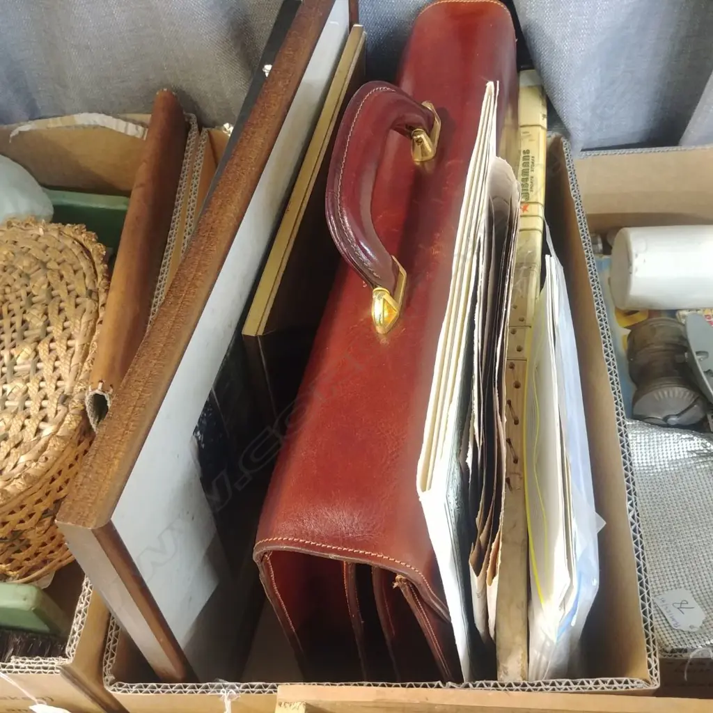 BOX LOT BREIFCASE TENNIS RACKET PRINTS ETC Image 1++