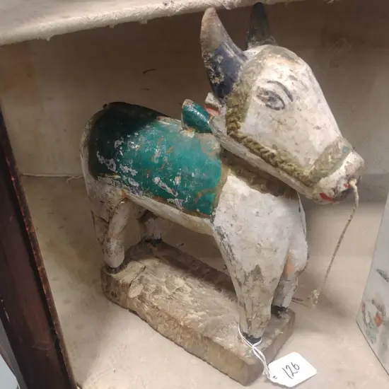 CARVED WOOD BULLOCK FIGURE