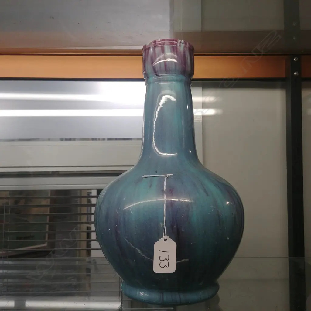 ORIENTAL BLUE GLAZED TALL VASE Image 1++