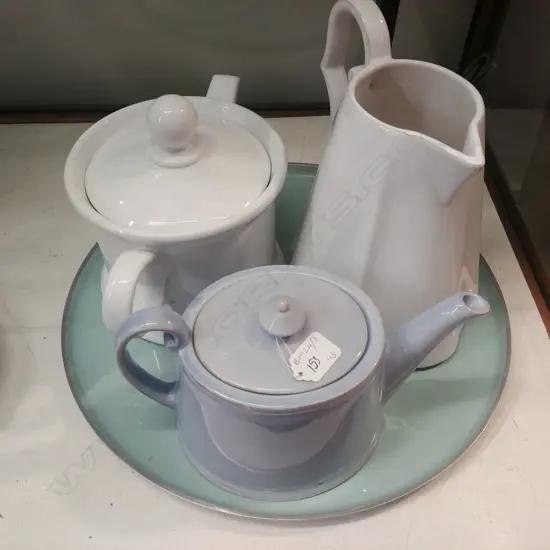 PLATTER + 2 TEAPOTS & JUG