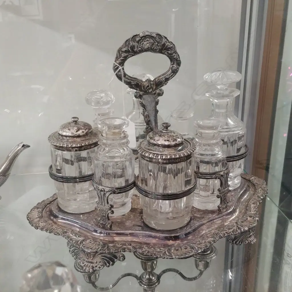 SHEFFIELD PLATE CONDERMENT 2 BOTTLES S/S TOPS Image 1++