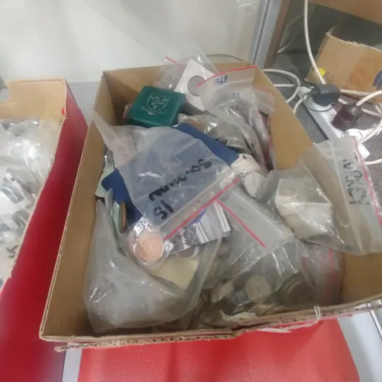 BOX OF INTERNATIONAL COINS + US COIN FOLDER