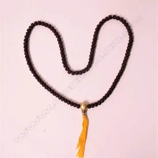 A long rudraksha seed mala bead necklace