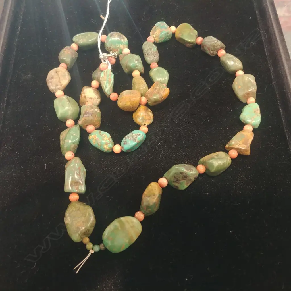TURQUOISE & CORAL BEAD NECKLACE Image 1++