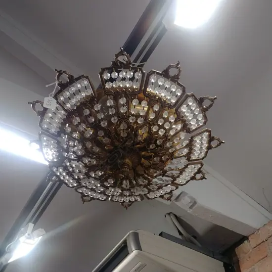 VINTAGE BRASS & CRYSTAL CEILING LIGHT 