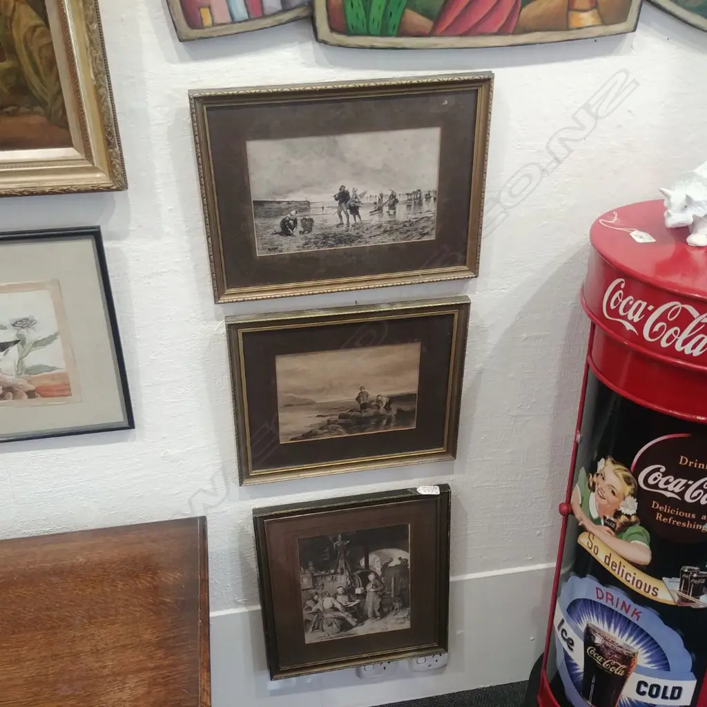 3 19thC STEEL ENGRAVINGS BARREL MAKERS, FISHERFOLK & PRAWN FISHING Image 1++