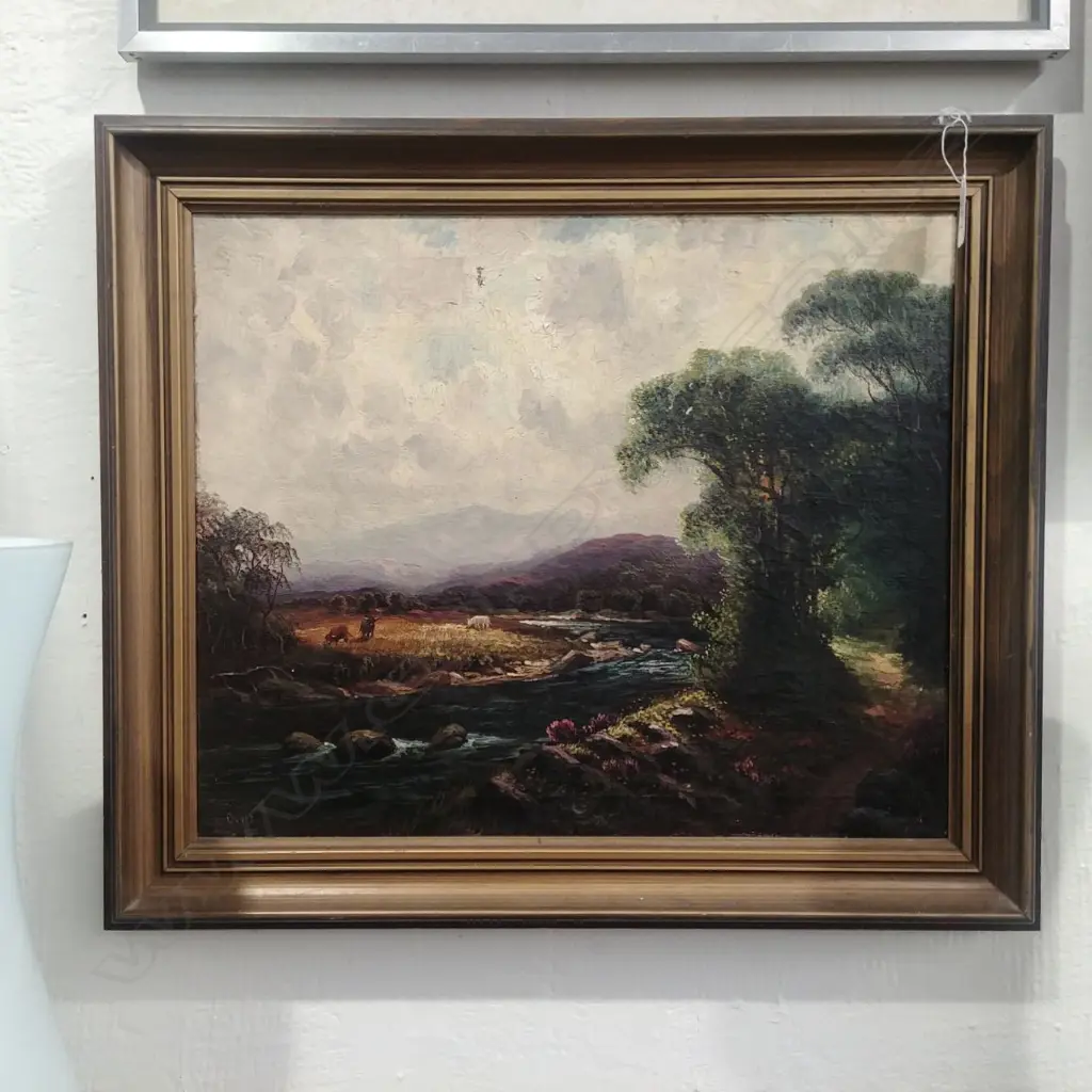 B. DAVIS, OIL ON CANVAS, RIVER LANDSCAPE Image 1++