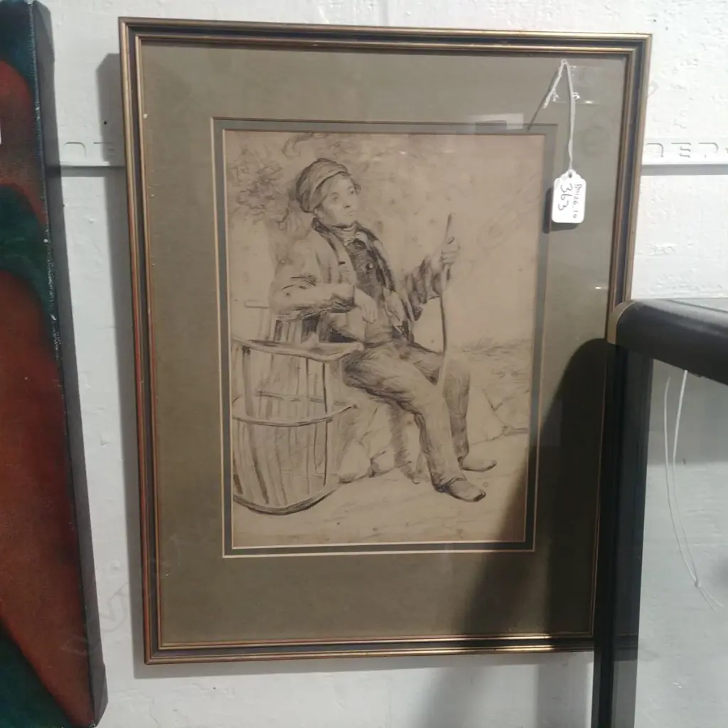 19thC PENCIL SKETCH SEATED BOY  Image 1++