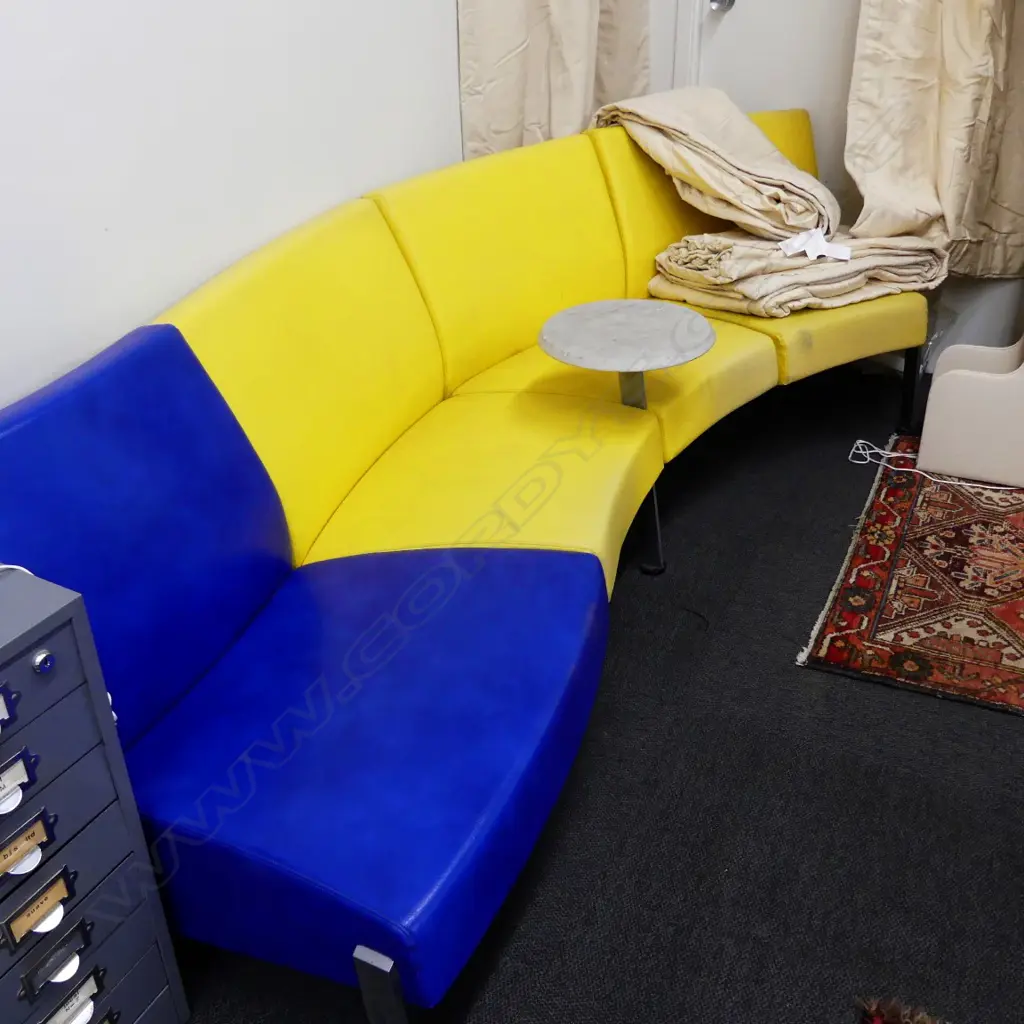 VINTAGE BLUE & YELLOW DESIGNER 4 SEATER COUCH Image 1++