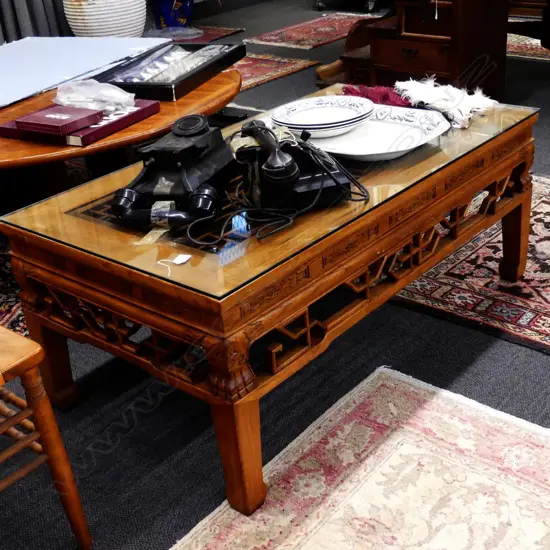 OLD CHINESE COFFEE TABLE GLASS TOP